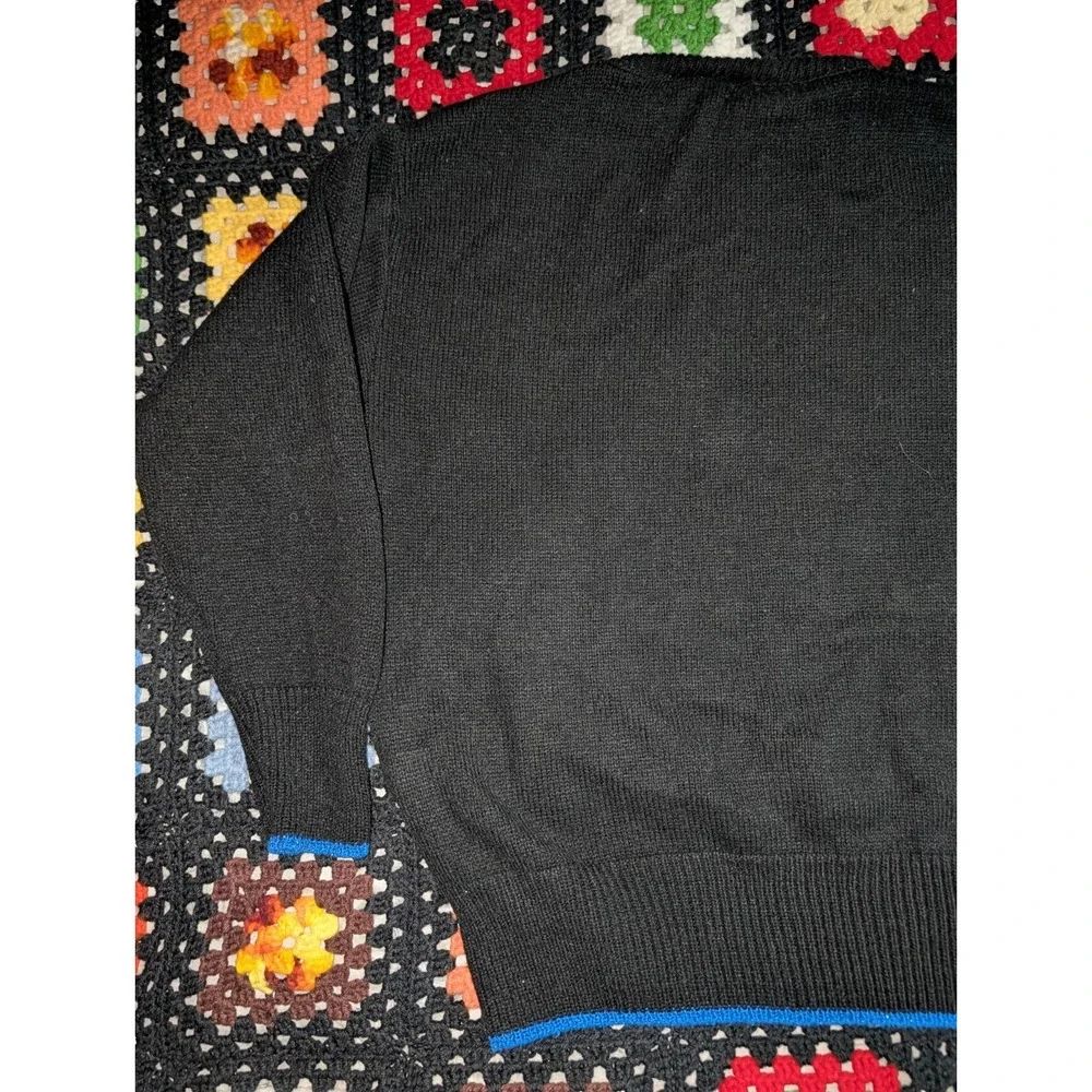 YarnWorks Sweater Blue Black Diamond Glitter Crewneck‎ Pullover Women's Large